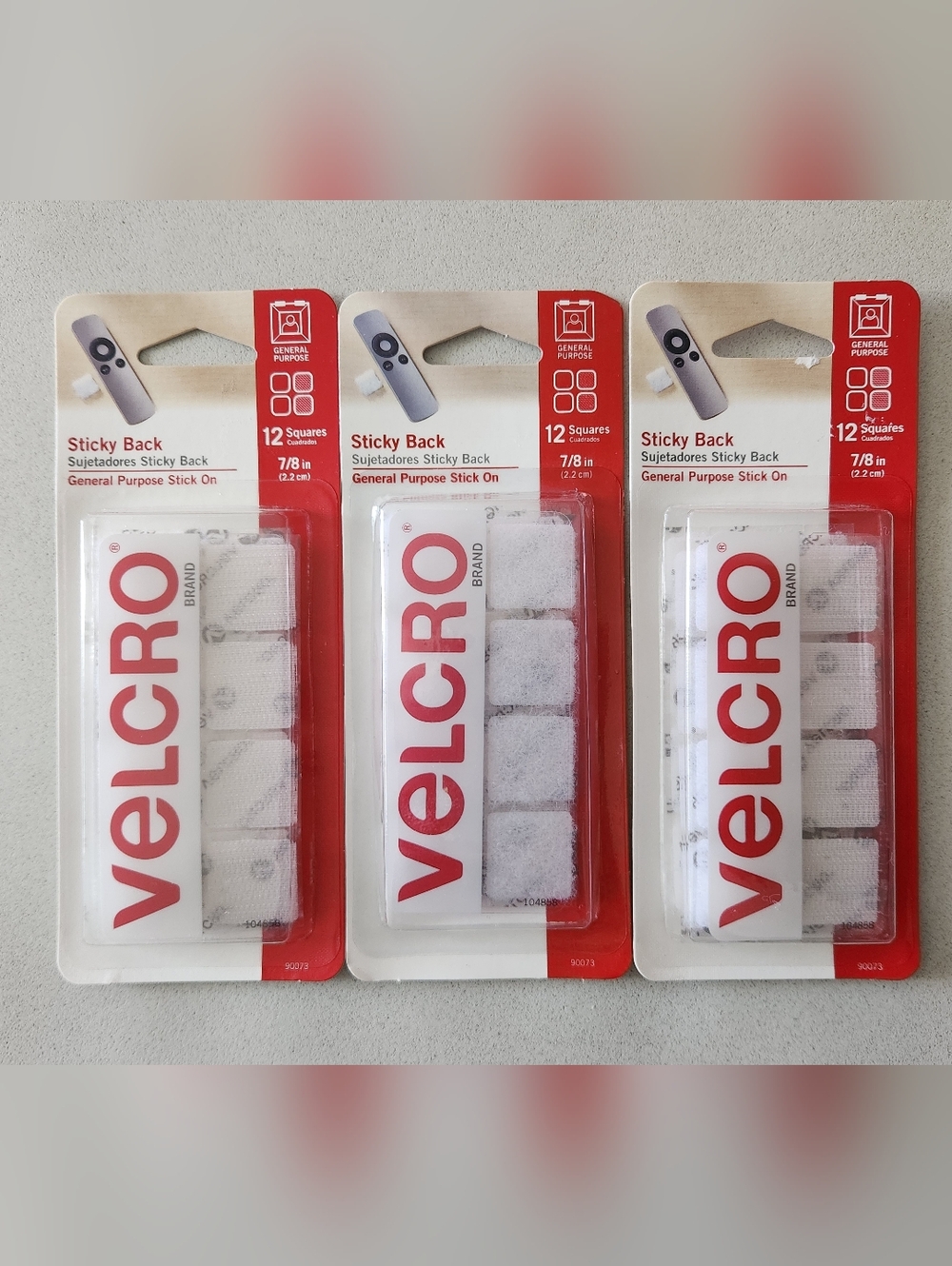 3 Packages of VELCRO Sticky Back Fasteners (12 Squares)